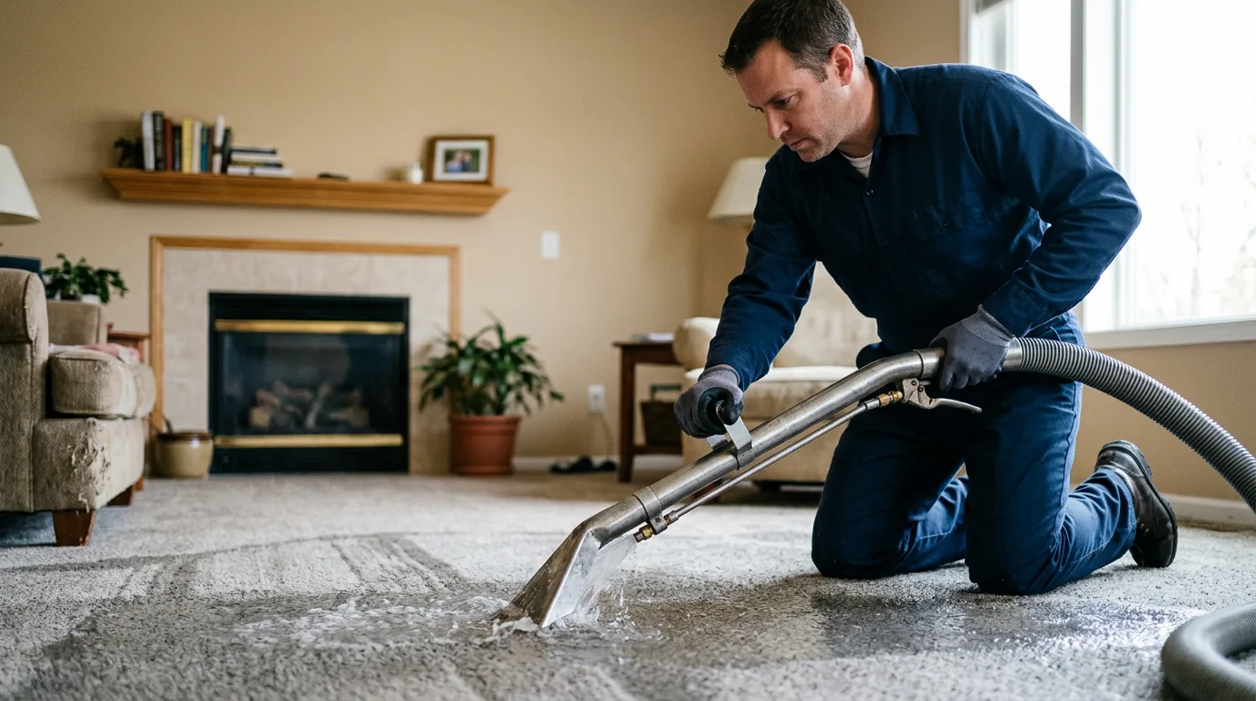 Water damage restoration technician working near Harmony, PA